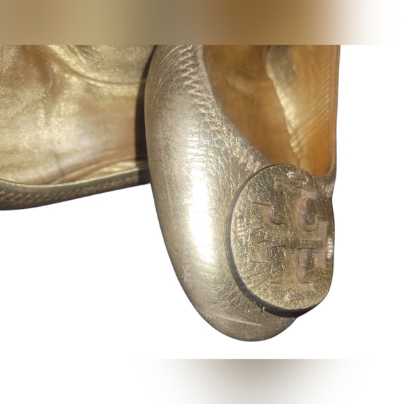 Tory Burch Women's Gold Reva Leather Slip On Round Toes Ballet Flats 7 1/2 - Picture 4 of 8